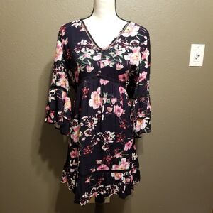 Jodifl L Dress Short Dark Floral Boho Feminine Romantic Bell Sleeve Western